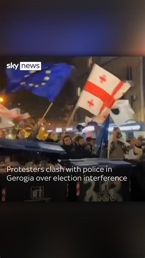 Angry confrontations unfolded in Tbilisi between police and protesters objecting to alleged election interference by Russia #Georgia #Tbilisi #Russia | Sky News