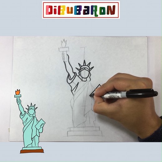 como dibujar la estatua de la libertad | Dibujos faciles | DibuBaron