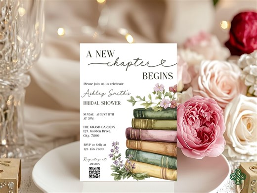 Book Themed Bridal Shower Invitation, A New Chapter Begins Literary Storybook Template (digital) - Etsy