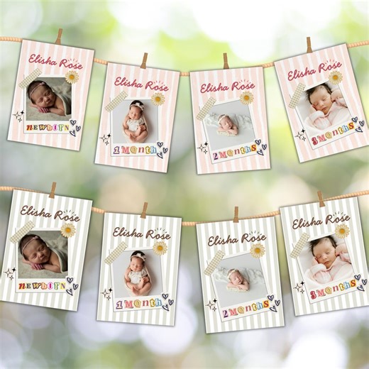 Custom First Birthday Photo Banner Template, Editable Baby's 1st Year Monthly Milestone Cards, Printable Photo Garland, Instant Download - Etsy