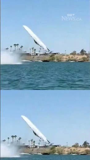 Speed boat somersaults through air in a crash