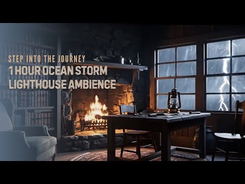 Inside a Lighthouse During an Ocean Storm | 1 Hour of Ocean Waves, Rain & Fireplace | Feel & More