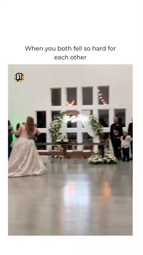 Busted Tees on Instagram: "For better or for worse... 😭 Follow @bustedtees for more! In this viral couple wedding dance fail video, the bride and groom were gliding smoothly across the floor… until the big romantic dip turned into a full-on wipeout. The moment the husband tried to lower his wife for that picture-perfect move, gravity said “not today,” pulling both of them straight to the ground in a hilarious, unexpected tumble. This funny wedding dance gone wrong clip is blowing up online for 