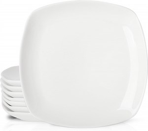 Porcelain Square Appetizer Plate,Set of 8, White 7 inch Ceramic Dessert Plates, Small Dinner Plates for Cake Side Dish, Scratch Resistant, Microwave, Oven, Dishwasher Safe