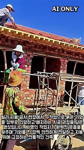 건축 장인들의 수작업 지붕 기와 배정 및 인양 기술 #worker #process #craftsman #roof #building