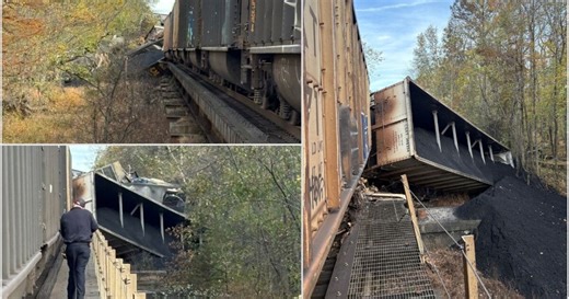 CSX train derails, sending 53 coal cars, 2 locomotives off tracks into wetlands in New Kent