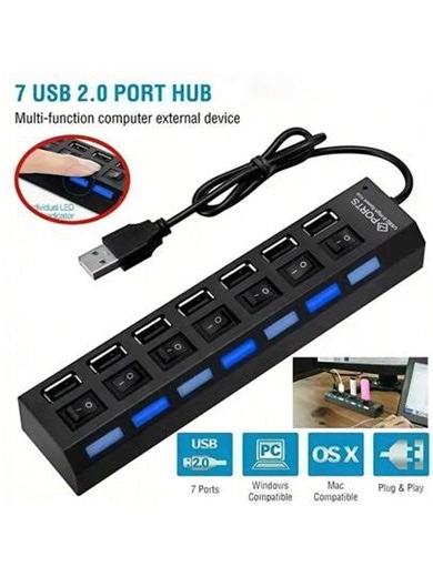 7 ports Hub USB LED avec interrupteurs individuels ; 4 ports Hub USB avec interrupteurs individuels ; Hub adaptateur USB multiport avec interrupteur marche/arrêt, répartiteur de charge pour PC, ordinateur portable, clé USB, téléphone, tablette, sans charge | SHEIN