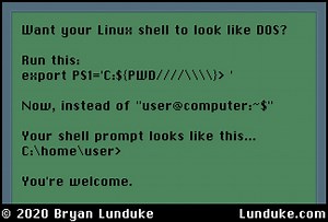 Make the Linux shell look like DOS.Why would you want to make your Linux terminal look like DOS....