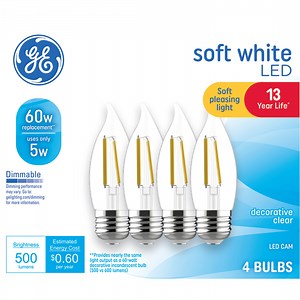 GE LED Light Bulbs, 60 Watt, Soft White, CA11 Bulbs, Medium Base, Clear Finish, 13yr, 4 pack