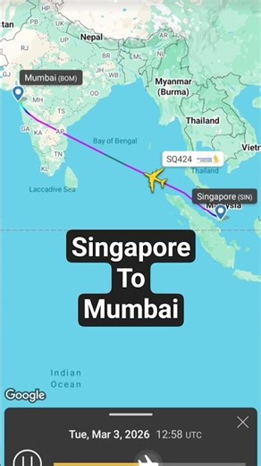 Singapore to Mumbai Flight Tracking | Full Route Map ✈️ #flights #viral #trending #india #shorts
