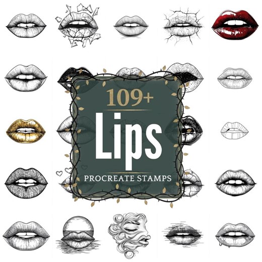 Lips Procreate Stamps | Pngs | 109+ Detailed Illustrations (digital Download) - Etsy