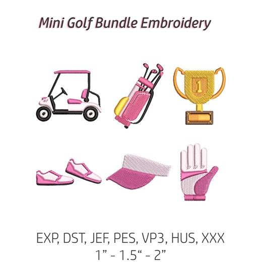 Golf Embroidery File, Pink Golf Machine Embroidery, Mini Golf Bundle, Filled Stitch, Sports Embroidery Design - Etsy