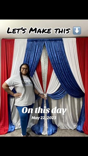 🎥 Throwback Alert! Check out this stunning Memorial Day backdrop featuring red, white, blue, and silver with triple layer draping 🇺🇸✨ A bold and beautiful setup perfect for honoring the day in style! #MemorialDayBackdrop #PatrioticDecor #TripleLayerDraping #EventInspo #ThrowbackDecor | Customeventcreations by Rashaunda