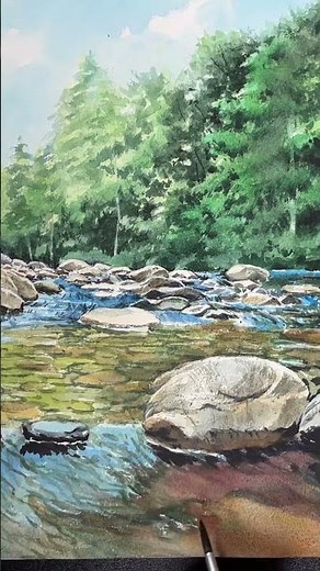 수채화로 계곡 풍경 그리기