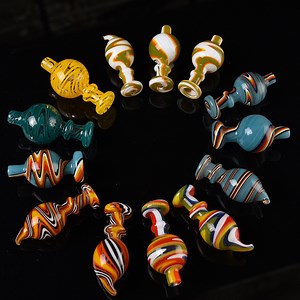 [Hot Item] OEM Glass Water Pipe Accessories DAB Rig Carb Cap for Quartz Banger Nails Mixed Colors Various Shapes Carb Cap