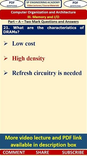 21CO3 Computer Organization Part A Questions What are the characteristics of DRAMs