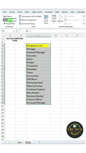 How to Create a Dynamic Dropdown List in Excel | Automatic Dropdown Update Trick 💥💯🚀 #Excel #exceltips #office #tips #shorts | DK TECH Computer GYAN