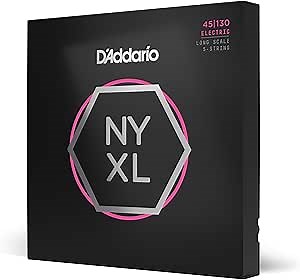 D'Addario Bass Guitar Strings - NYXL Bass Strings - NYXL45130 - Unrivaled Strength, Tuning Stability, Enhanced Response - For 5 String Bass Guitars - 45-130 Regular Light 5-String, Long Scale