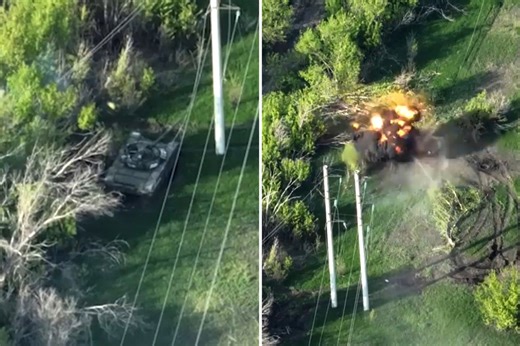 Dramatic moment Russian Z-tank rolls over TWO landmines as it explodes