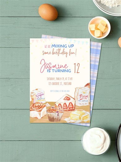 Baking Birthday Party Invitation, We Are Mixing up Some Birthday Fun, Bake off Cooking Girl Bday Invite, Baker Themed Editable Template - Etsy