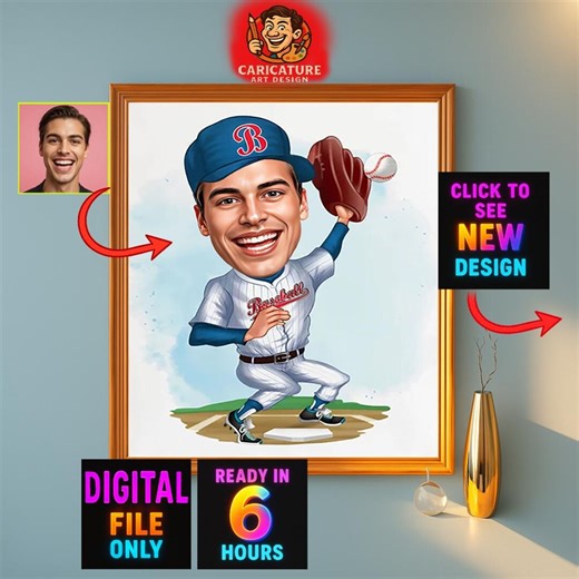 Baseball Caricature Gift, Custom Sports Artwork for Fans, Cartoon Baseball Style, Perfect Personalized Baseball Gift, Gift for Sports Lover - Etsy