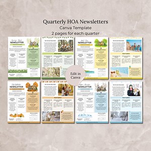 HOA Quarterly Newsletter Canva Template, Editable Full Year 2026 Newsletter Bundle, Community Newsletter, Neighborhood Newsletter - Etsy