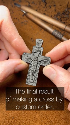 Hand wood carving, The final result of making a cross by custom order