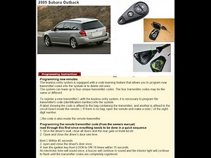 SUBARU KEYLESS REMOTE PROGRAMMING SUBARU OUTBACK