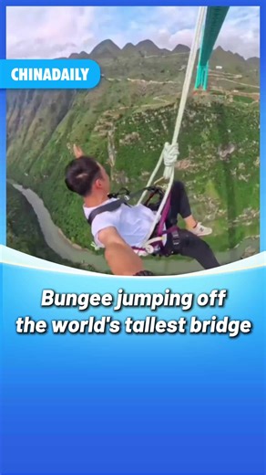 Soaring 625 meters above the Beipan River, #Guizhou's Huajiang Grand Canyon Bridge has become the world's tallest #bridge. More than just a transportation link, it's a destination for extreme #sports like #bungee jumping. Here, while brushing against clouds above and gazing at the abyss below, the awe of the moment lets you feel the grandeur of this fantastic feat in engineering. #FunChina #fun #travel | China Daily
