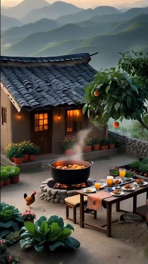 Peaceful Mountain Life – Rustic Home, Garden & Homemade Food at Sunrise 🌄✨