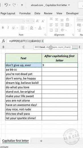 Excel Formula to Capitalize First Letter #excelshorts