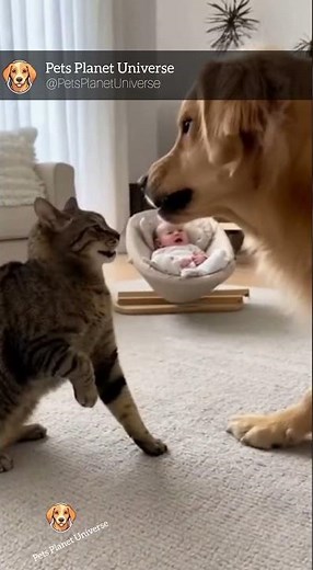 Must-See! Cat and Dog End Their Fight to Comfort Crying Infant