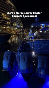 The Cigarette 59 Tirranna in Dubai with 6x Mercury Racing 450R outboards totaling 2,700 horsepower! Fun fact: at around 55 mph (≈48 knots) the fuel burn is roughly 100 gallons/hour, 0.5 miles per gallon (~1.6 L/mile). What don you think? | Davide Cesaro