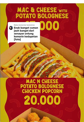 Membalas @bubulvme 🥰🤗 || Yg jauh aja udh cobain, masa kamu yg deket gak?! BUKA JAM 5 SORE SETIAP HARI 📍Sebrang kampus BUDILUHUR ( depan AUTO 2000 Ciledug ) 📍Perigi baru ( dekat SMA PLUS PEMBANGUNAN JAYA, dekat Alun-alun pondok aren ) 📍PURIBETA 2 ( arah ke parkiran motor ) 📍 KOMP. PERTAMINA, PONDOK RANJI (sebrang pintu masuk masjid AT-TAQWA) #macncheese #potatobolognese #chickenpopcorn #tangeranghits #masyaallahtabarakkallah
