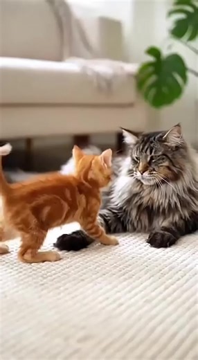 Orange tabby’s bold challenge backfires HARD! 🐱💥 The Maine Coon didn’t even break a sweat—who saw that coming? #FYP #ForYouPage #catlife