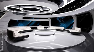 Tv studio. News room. Studio Background. Newsroom bakground. Backdrop for any green screen or chroma key video production. Loop. 3D rendering.