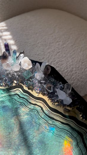 Emerald green geode ✨ with amethyst, fluorite, geodes, smokey quartz, & more crystals. | Kristen Brodzinski