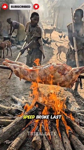 Whole Goat Roasted Over Fire! Extreme Cooking 🔥 #triballife #tribalcooking #shorts