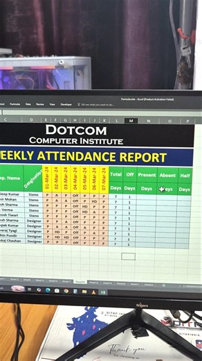 Excel Weekly Attendance Trick! 📊 Formula lagao, time bachao! ⏱️🔥#excel #education #dotcominstitute