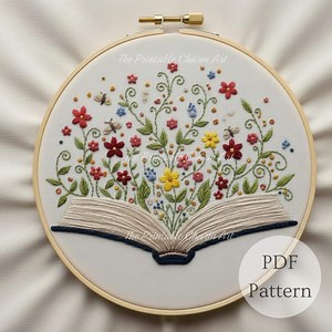 Floral Book Hand Embroidery Pattern: Beginner DIY Craft (PDF Download) - Etsy