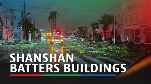 Eyewitness footage showed damaged buildings and power lines, and debris scattered across a street in Japan’s southwestern city of Miyazaki after typhoon Shanshan made landfall. See comments section for the related story. | ABS-CBN News