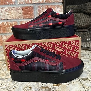 Vans Old Skool stacked Velvet Plaid Port Royal Black