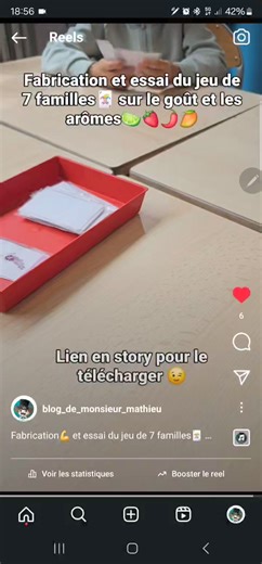 Fabrication💪 et essai du jeu de 7 familles🃏 du SNIA sur le goût et les arômes.🌶🍓🍋‍🟩🫘 Jeu et ressources à télécharger gratuitement (lien cluquable en Story) Des séances toutes prêtes,des recettes,des jeux pour cycle 1,2 et 3 pour travailler sur le goût,l'alimentation, l'équilibre alimentaire. Un PDF de 48 pages à télécharger (voir aussi sur mon site) https://monsieurmathieu.fr/2024/05/29/des-ressources-au-top-pour-le-gout-et-lalimentation/ 🌐www.monsieurmathieu.fr #alimentationsaine #snia 