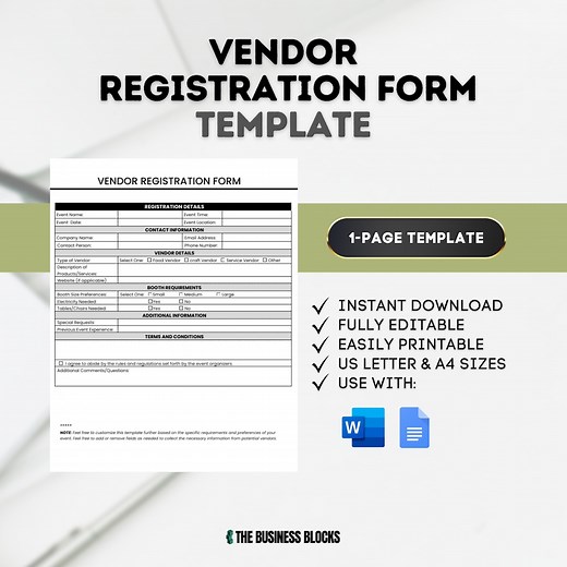 Vendor Registration Form Template: Onboarding & Application (google Docs, MS Word) - Etsy