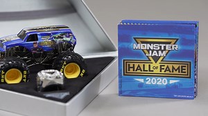 Introducing the first of the Limited Edition Hall of Fame Collection! We begin with the Class of 2020, a 1:64 Die Cast honoring Monster Jam legends Dennis Anderson and Scott Douglass, in your very own collectible, protective case. This truck features pictures of both legends on either side, BKT tires, stylized rims, and an authentic chassis. Feel like your very own Hall of Fame inductee with this 2020 Hall of Fame Replica ring, identical to what Scott Douglas and Dennis Anderson received on stag