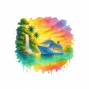 Cruise Ship Watercolor Clipart Bundle, Tropical Vacation PNG Set, Beach Ocean Paradise Art for Sublimation, Travel Tshirt, Scrapbook Designs - Etsy