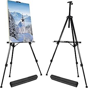 T-SIGN Portable Artist Easel Stand for Painting - Adjustable Height Painting Easel with Bag - Tabletop Art Easel for Painting Canvas Stand, Wedding Signs Stand - Metal Tripod- 66 inches (Pack of 2)