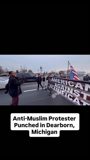 A person punched Jake Lang, an anti-Muslim protester, during a march in Dearborn, Michigan today, and quickly took off running The incident occurred on Michigan Avenue, as anti-Muslim demonstrators, who were followed by counter-protesters during their march, made their way towards the Dearborn Administrative Center | BG On The Scene