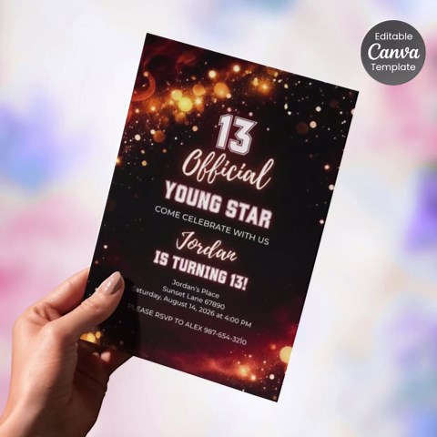 Editable 13th Birthday Invitation, Official Teenager Party Invite, 5x7 Canva Template (instant Download) - Etsy