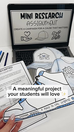 Students will research a cause, create a slogan, design merch, choose a celebrity/influencer sponsor and write a paragraph about what they’ve learned. Quick, engaging & applicable to the 21st century!! You can also make this cross-curricular Health: disease prevention/substances Science: climate change, environment Social studies/history/geography: global issues, local community charities/causes, social justice, etc. #teachersoftiktok #middleschoolteacher